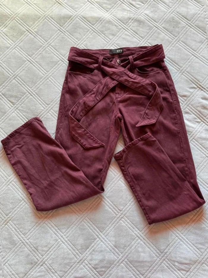 Jean droit bordeaux avec ceinture - Nvy Denim - taille 38 - très bon état - photo numéro 2