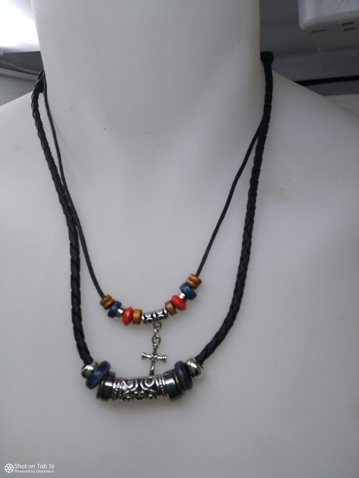 Collier pour homme tribal noir double lacet - photo numéro 3
