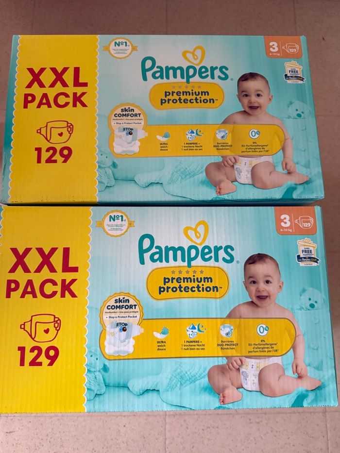 Lot de 258 couches Pampers premium taille 3 xxl