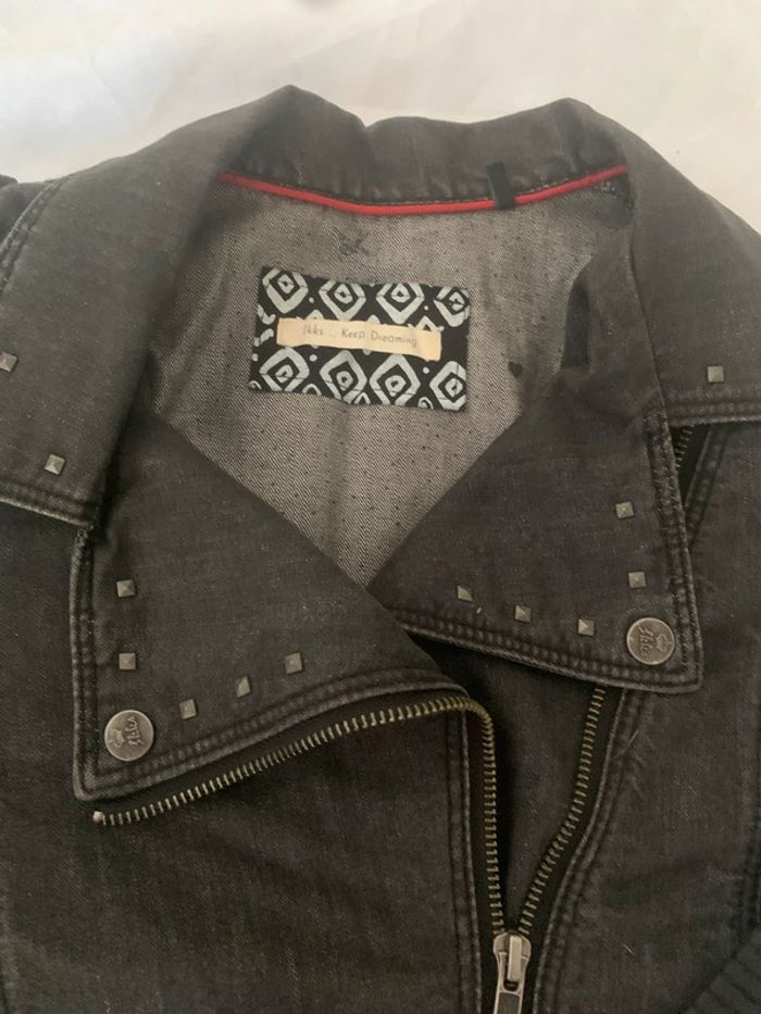 Veste en jean noire Ikks brillant manches similicuir taille 36 - photo numéro 5