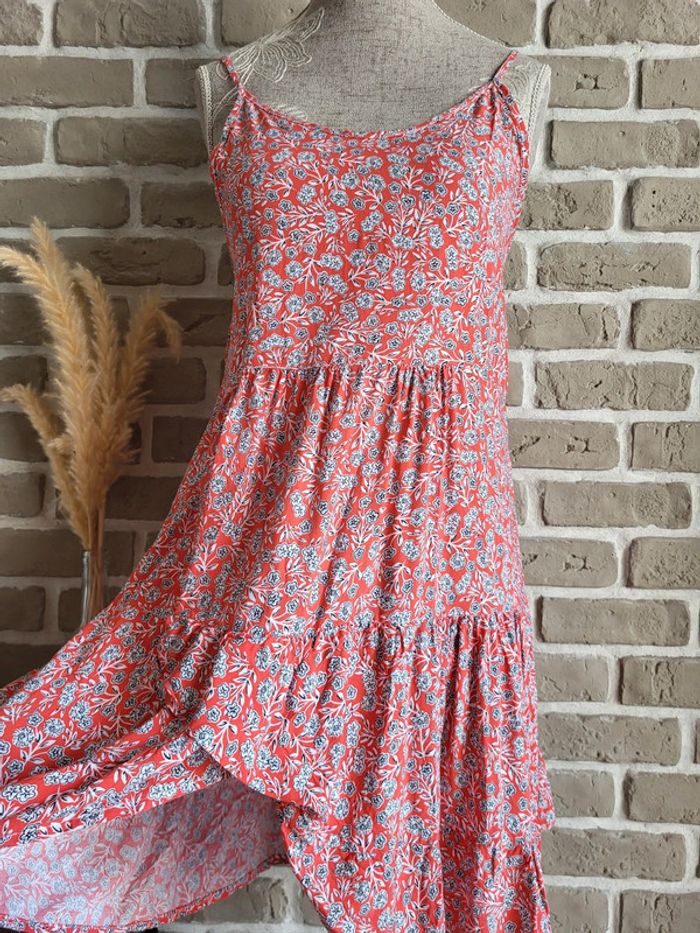Robe courte rouge imprimé fleuri - bohème estival - photo numéro 2