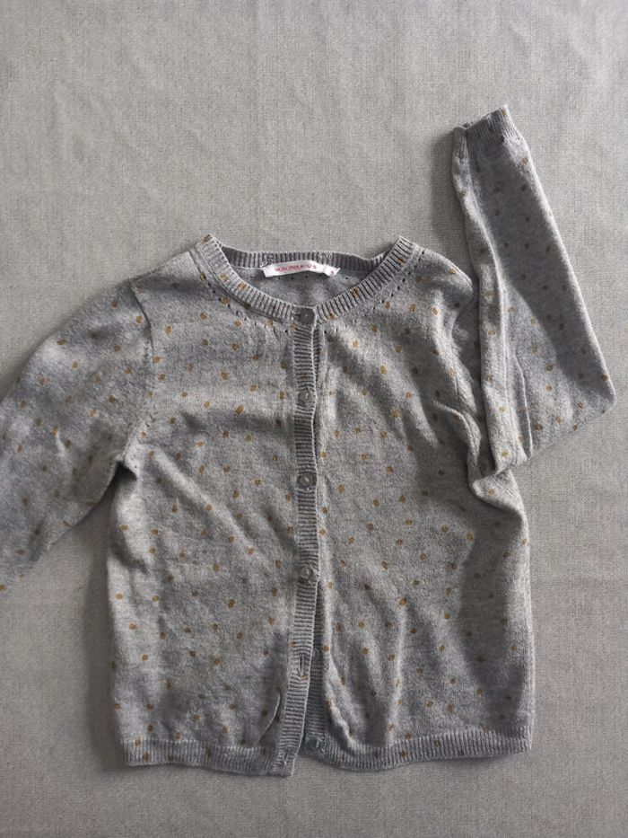 Gilet gris à pois jaune moutarde  Monoprix TBE 4ans