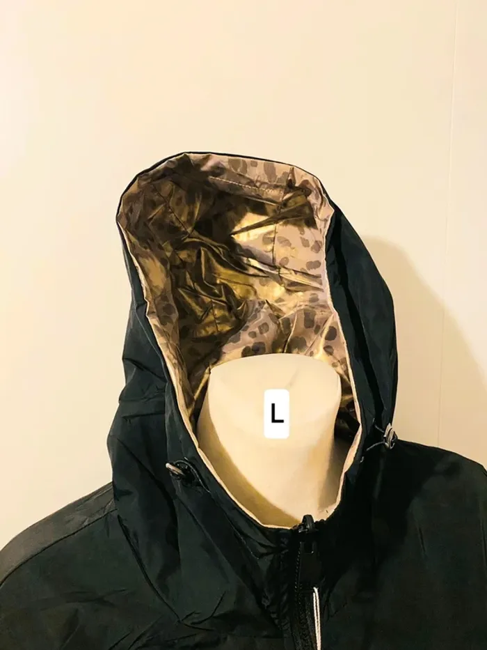 Manteau parka femme imperméable réversible long souple noire/doré léopard taille L - photo numéro 4
