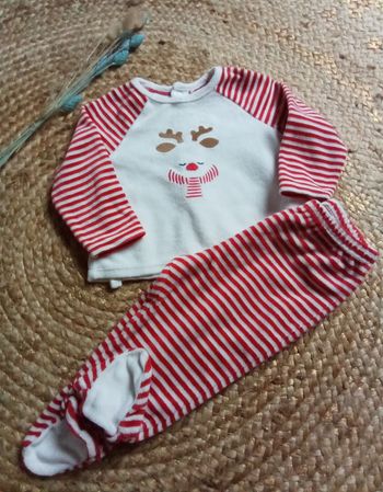 Pyjama 2 pièces en velours rayé thème Noël Obaibi taille 9 mois