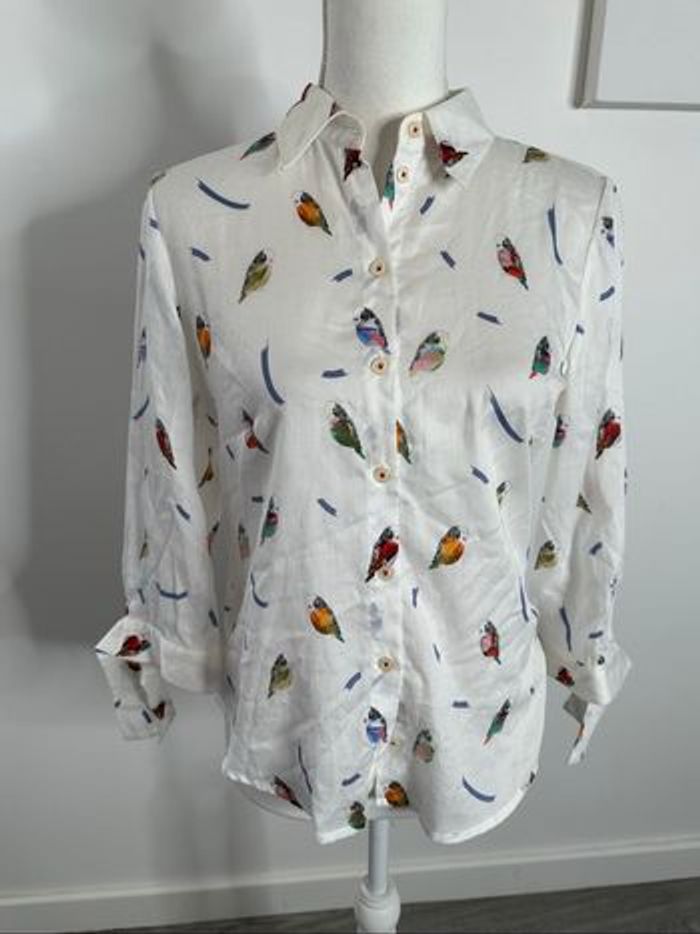 Chemisier blanc et multicolore oiseaux Madeleine T38 M
