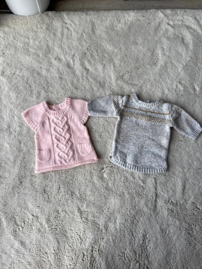👚 lot 2 pulls hiver - bébé fille - 1 mois - kitchoun - très bon état