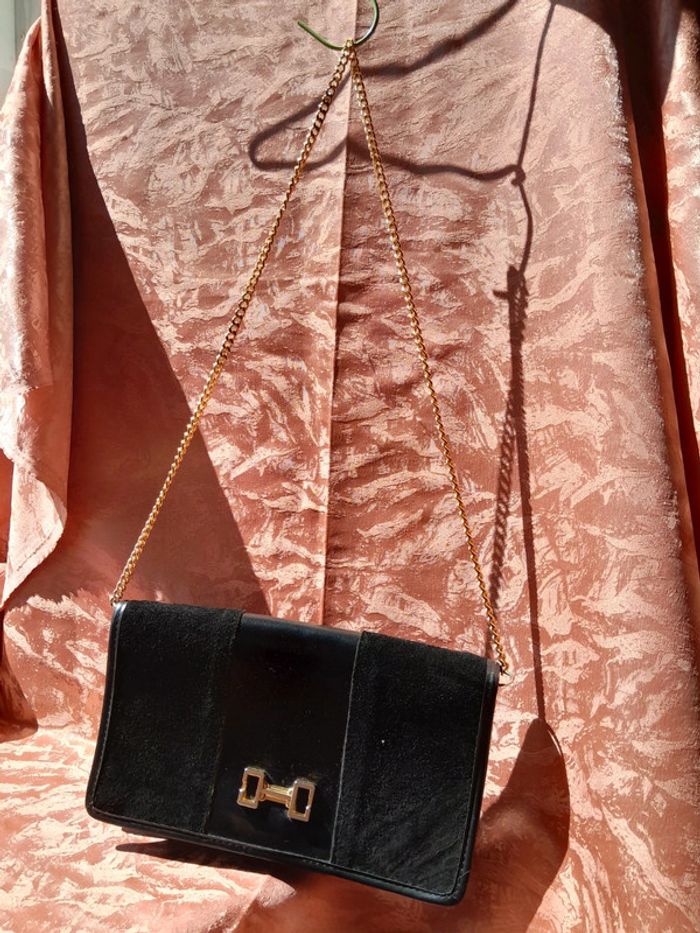 Sac bi matière daim et simili cuir bandoulière vintage - photo numéro 3