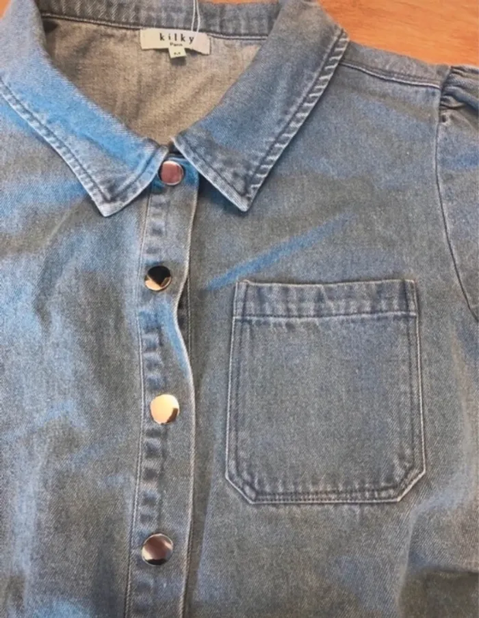 Combi short effet jeans délavé combinaison été coton - photo numéro 2