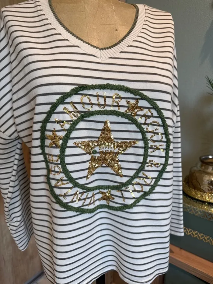 T-shirt manches longues rayé avec inscription, amour, rock ‘n’ roll vintage femme - photo numéro 2