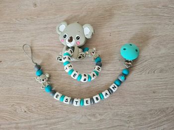Ensemble attache sucette en silicone + anneau de dentition  koala