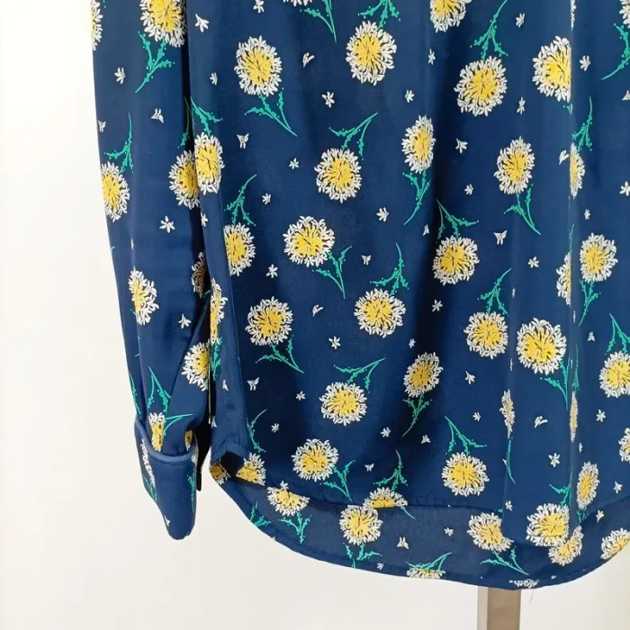 Blouse bleue à fleurs Mamouchka – imprimé pissenlits, manches longues, taille M A1067 - photo numéro 5