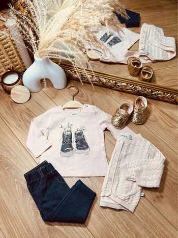 Taille 6 mois tenue 3p fille IKKS Kiabi rose pale et bleu brut * chaussures * 🎀