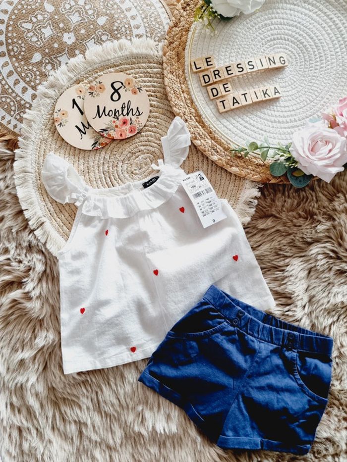 Ensemble short débardeur cœurs 18 mois bébé fille