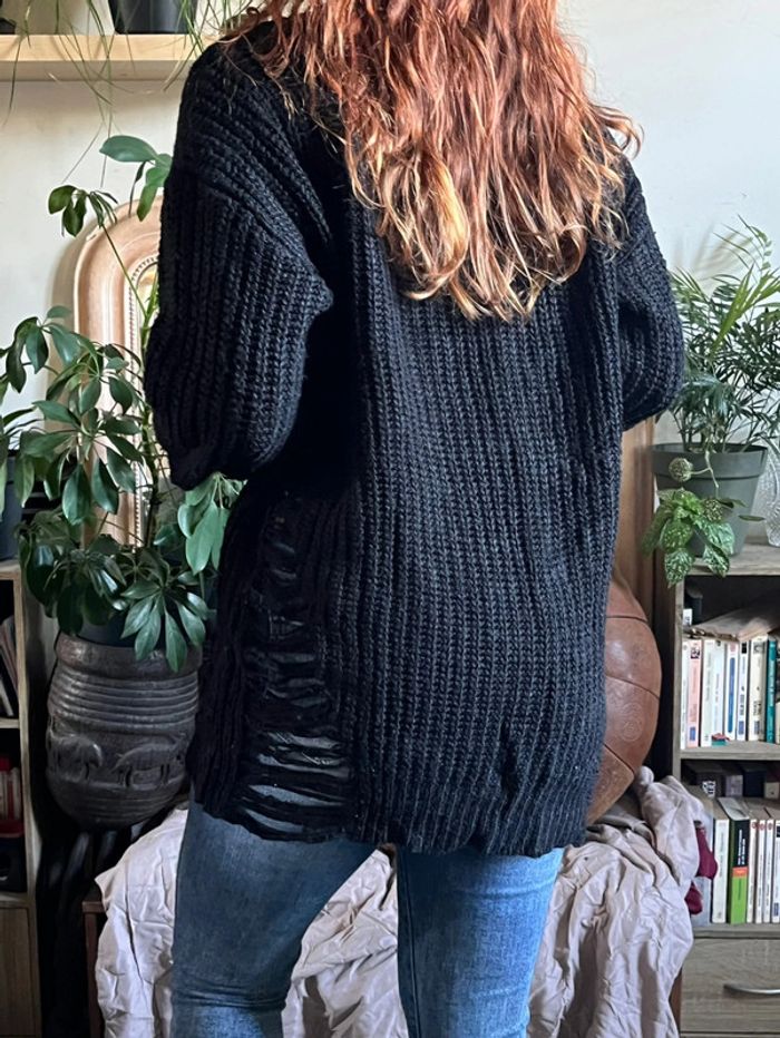 Pull d’hiver ample et long avec manches chauves-souris - noir - photo numéro 6