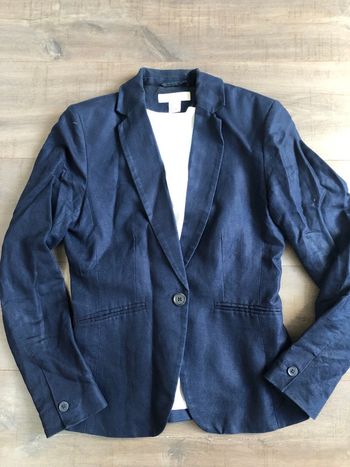 Veste blazer H&M lin et coton bleu marine taille 34
