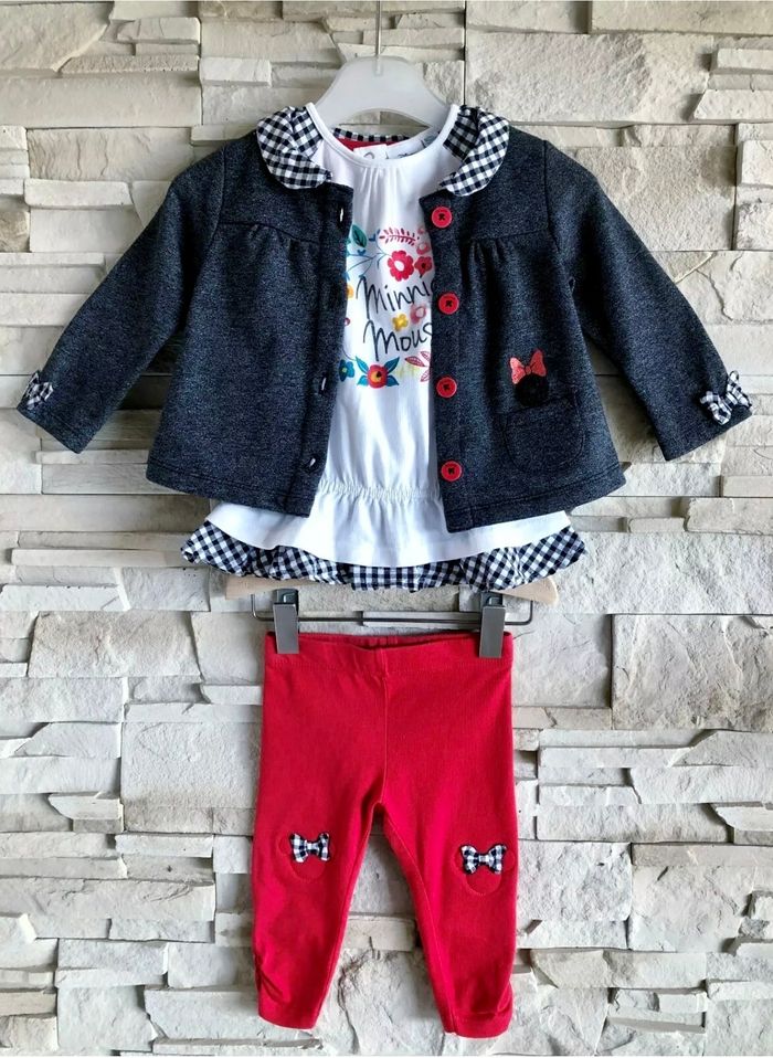 DISNEY - NEW - ENSEMBLE 3P BÉBÉ FILLE MOTIF MINNIE, TONS PAILLETÉS & VOLANTS 9M - photo numéro 3
