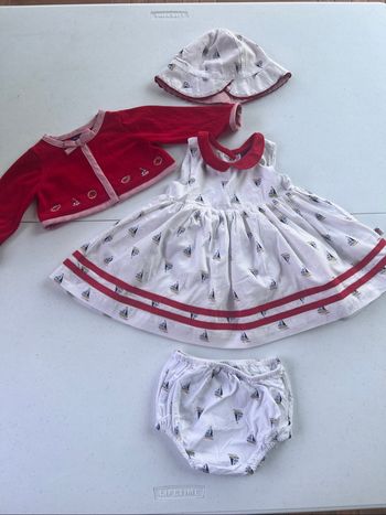 Ensemble robe bloomer chapeau gilet sergent major Très bon état Taille 6 mois Motif marin marinière ⛵️