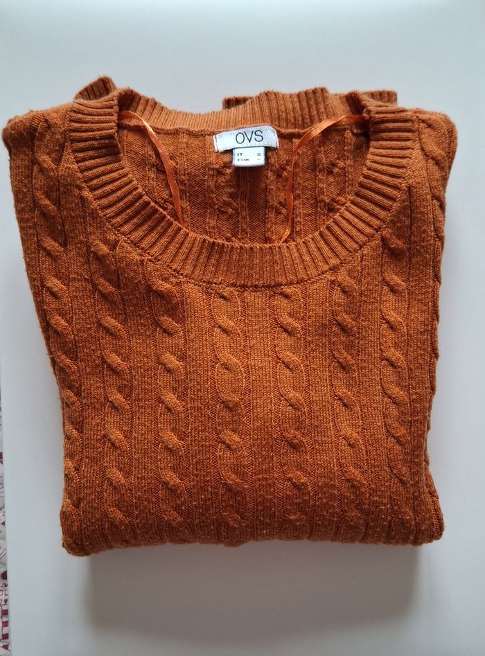 Pull en maille torsadée orange foncé - Manches longues - Taille S - Ovs - photo numéro 8