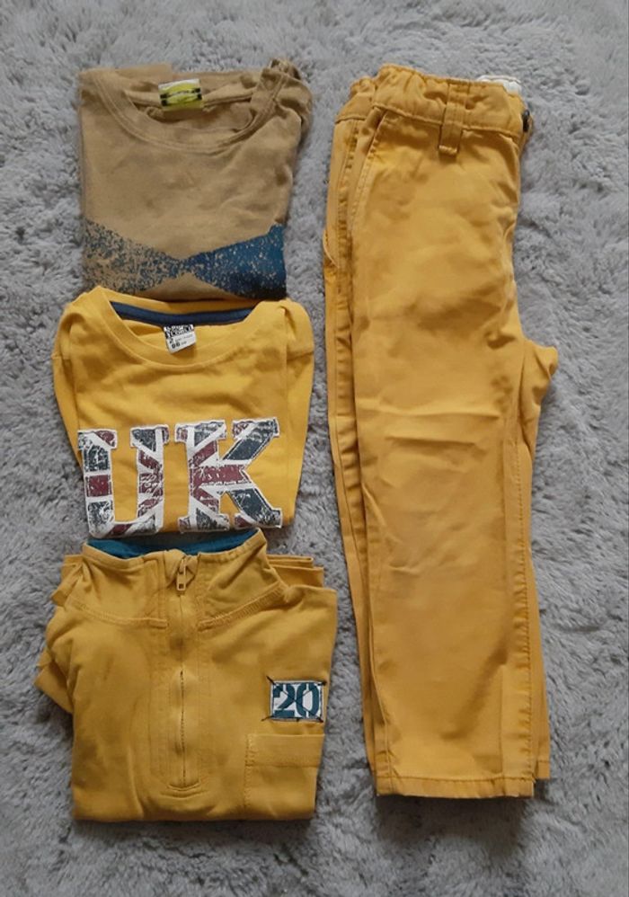 Lot assorti jaune moutarde pantalon et t-shirt manches longues H&M Vert Baudet TAO 18 mois-2 ans - photo numéro 2