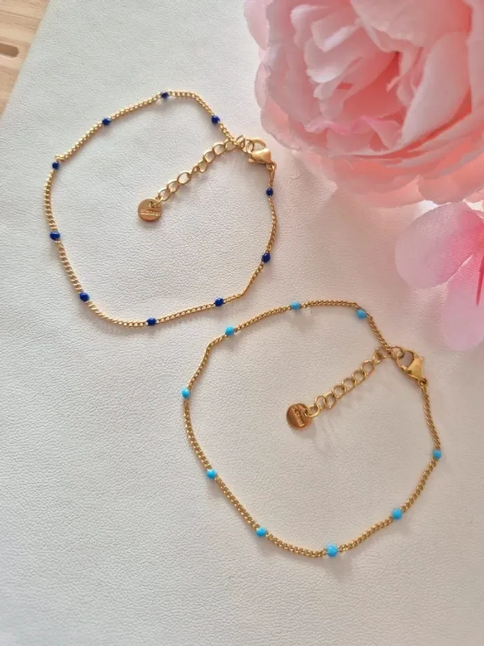 Lot de 2 bracelets dorée acier inoxydable 🌸 bleu ciel + bleu marine - photo numéro 2
