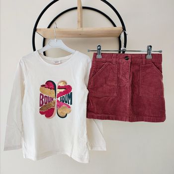 6 ans ensemble teeshirt tape a l'oeil et jupe côtelée Vertbaudet