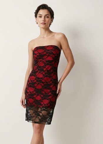 Robe bustier en dentelle noire et rouge taille S