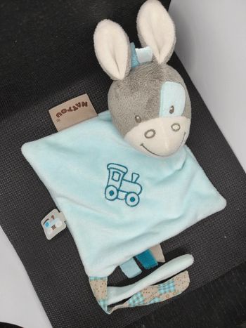 Âne Gaston attache tétine Nattou train doudou plat mouchoir  #geektradedoudou