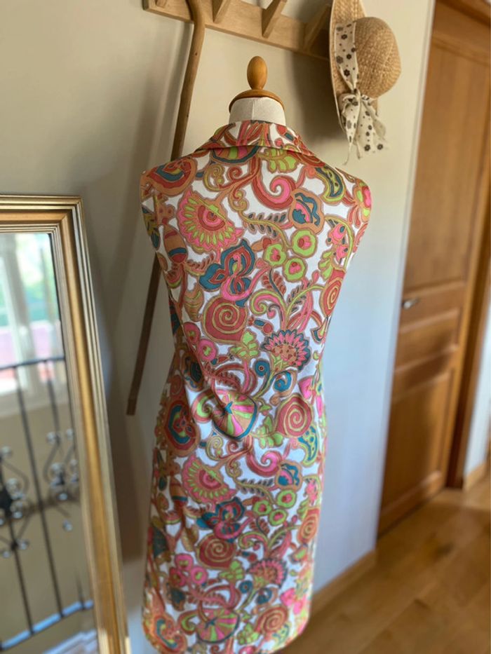 Robe Blanche à Motifs Paisley Marron avec ceinture assortie Vintage Années 70 - photo numéro 5