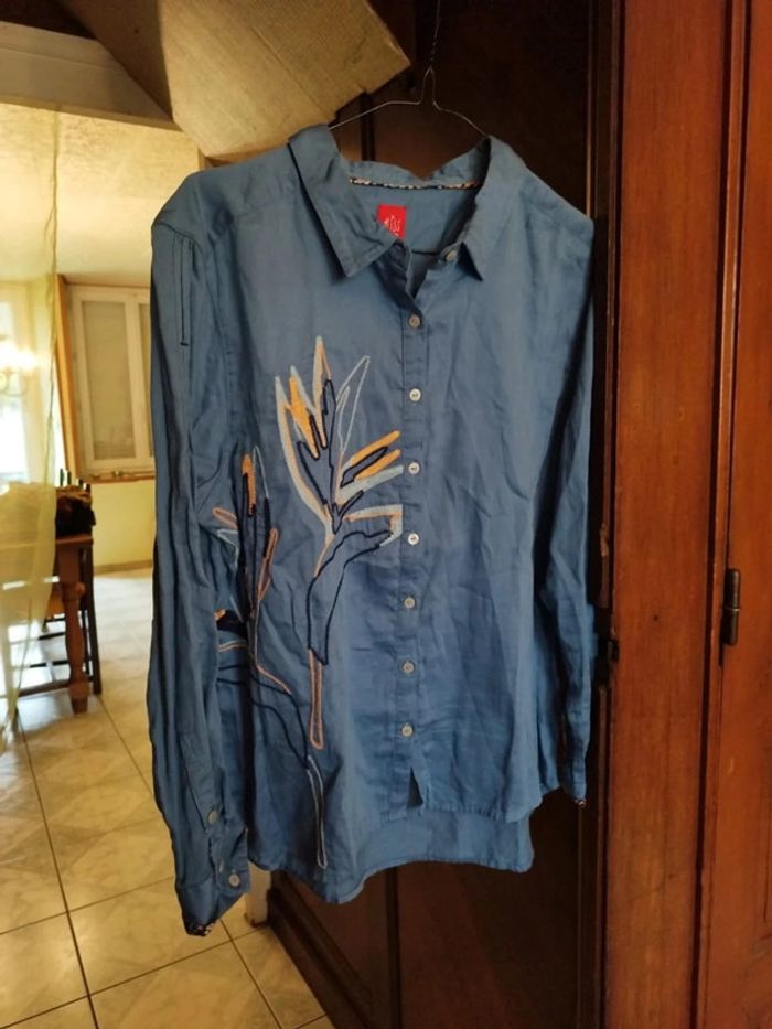 Chemise bleue fleurie 100% coton vintage L/40 - photo numéro 6