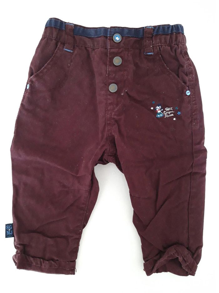 Pantalon Sergent Major bordeaux prune 9 mois 71 cm à boutons, petit cirque