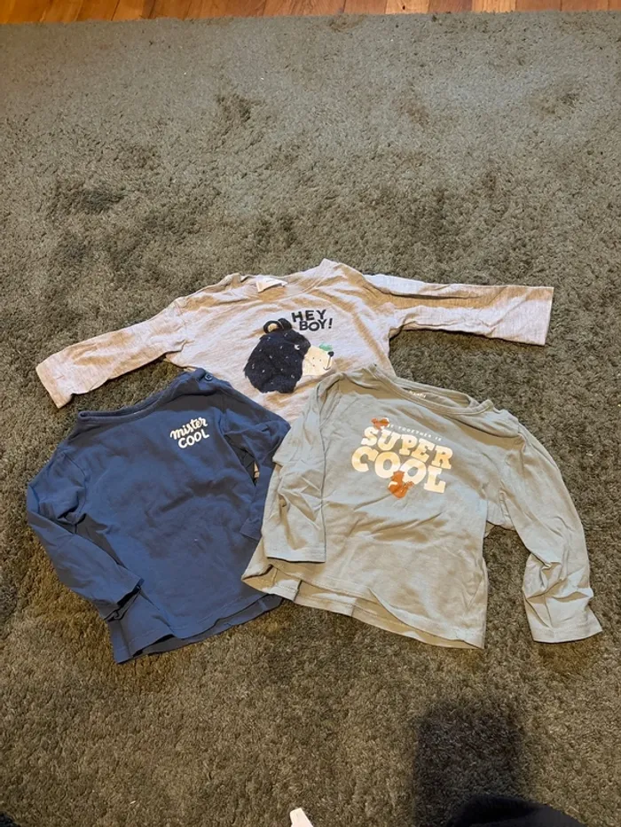 Lot 3 t shirts manches longues 80 cm