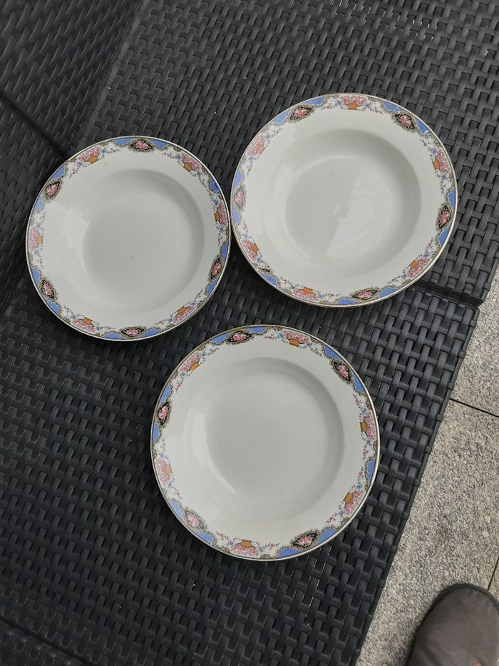 Lot de 3 assiettes à soupes vintage de 23 cm marque sarreguemines digoin