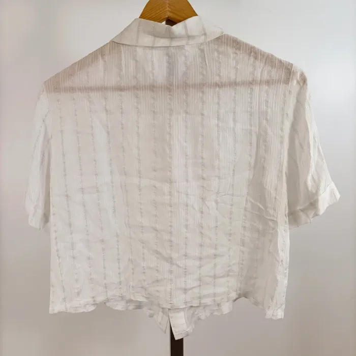 Chemise courte Promod blanche à rayures texturées effet satiné manches courtes A1381 - photo numéro 6