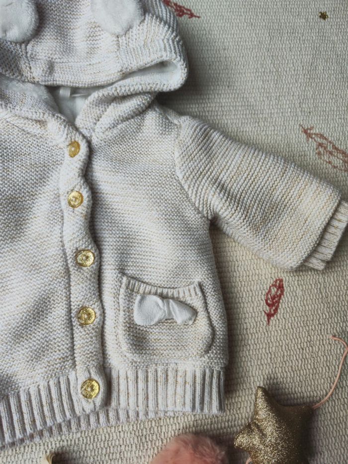 Gilet bébé fille écru avec capuche à oreilles - photo numéro 3
