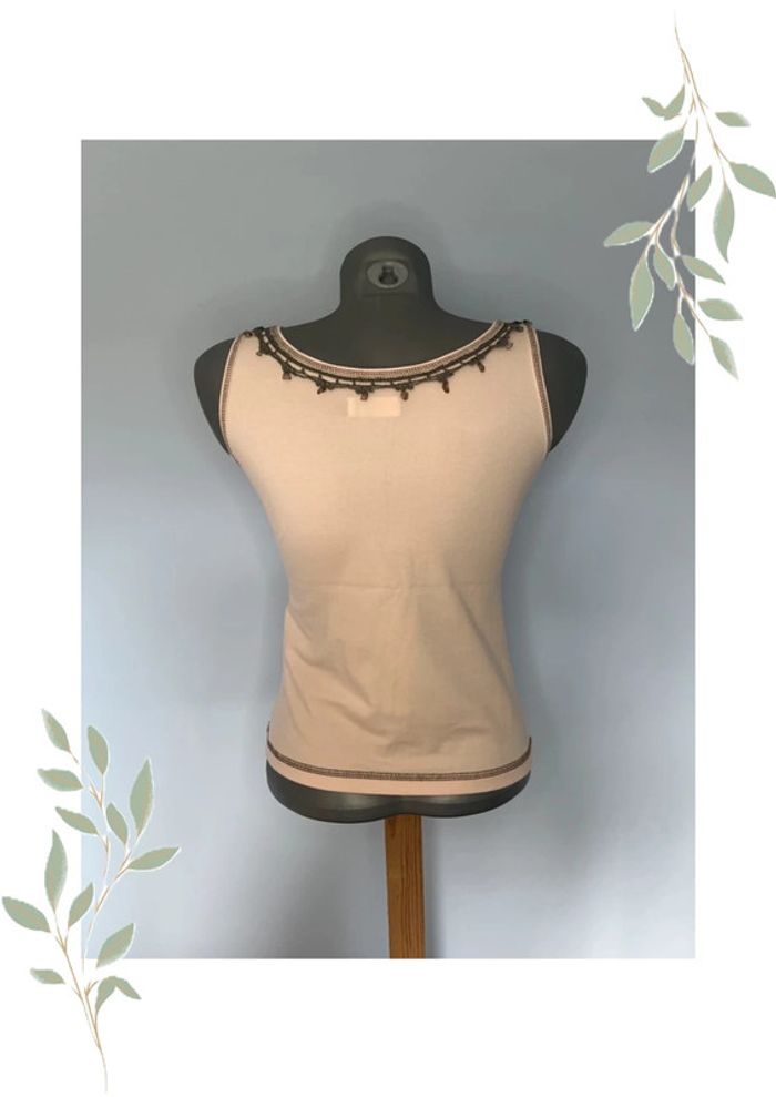 🌸 Débardeur Paul Brial – Taille 1 – Rose pâle avec motifs gris – Élégance douce 🌸 - photo numéro 6