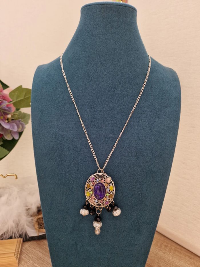Collier Vintage Baroque Pierres Multicolore Perles Cristal - photo numéro 2