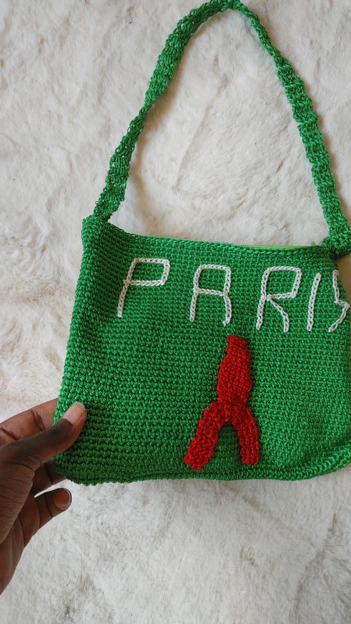 Sac tricoté main avec fil en nylon bandoulière - photo numéro 3