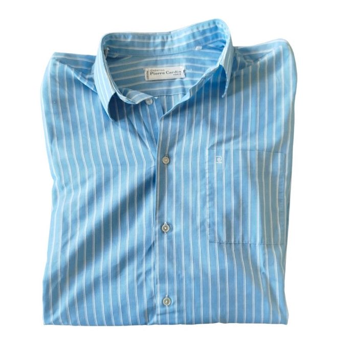 Chemise homme rayée bleu/blanc (tâchée) | Pierre Cardin | M