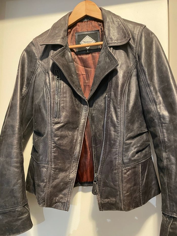 Blouson cuir gris foncé jamais mis - photo numéro 4