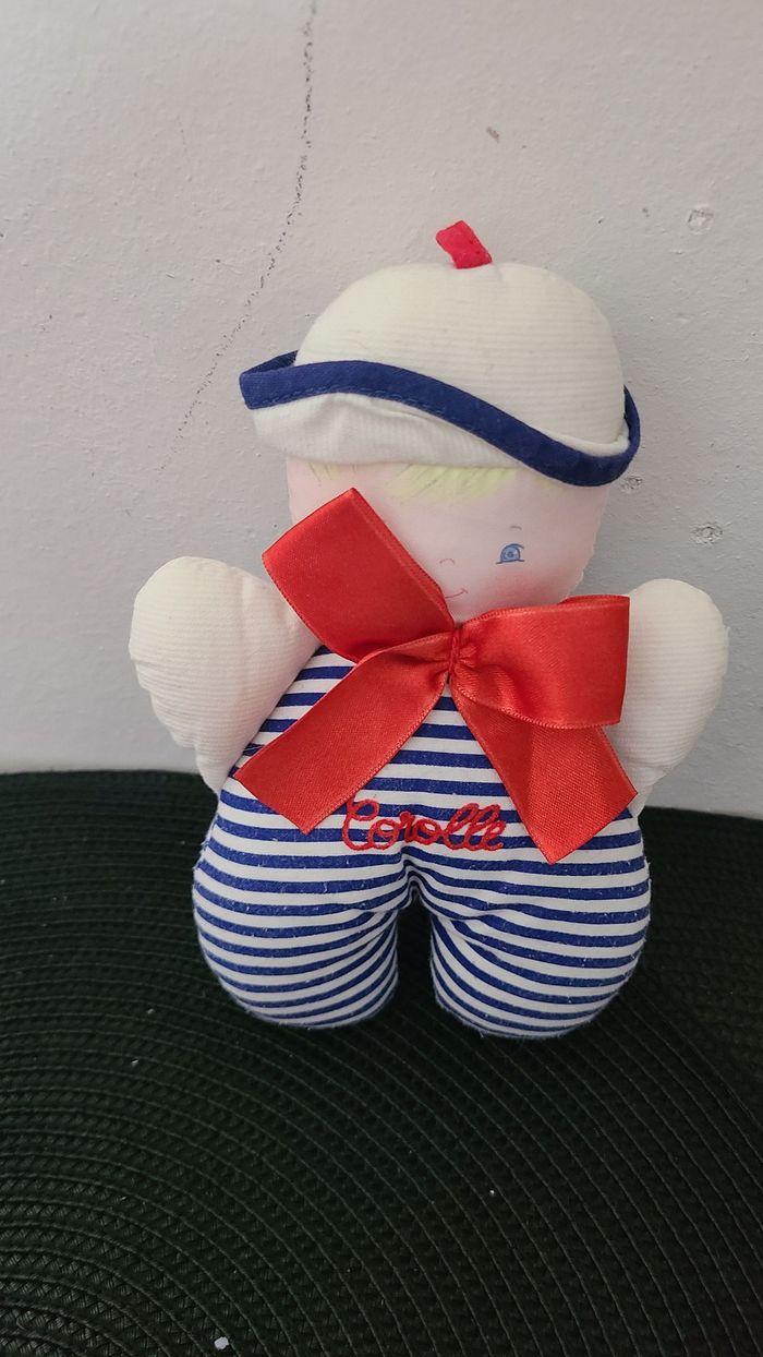 PELUCHE DOUDOU HOCHET GRELOT MARIN MATELOT COROLLE BLEU NOEUD ROUGE