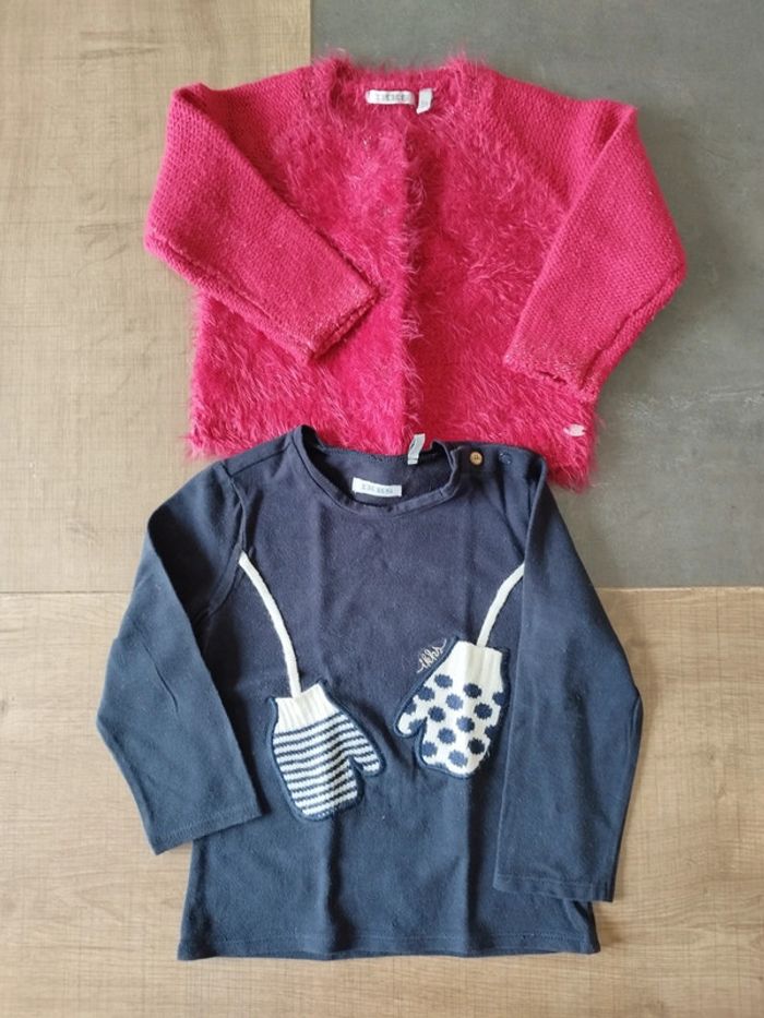 Lot gilet hiver rouge + tee shirt manches longues marine