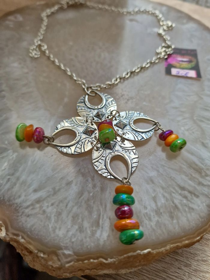 Collier Vintage Ethnique Boheme Argenté Perles Multicolore - photo numéro 8