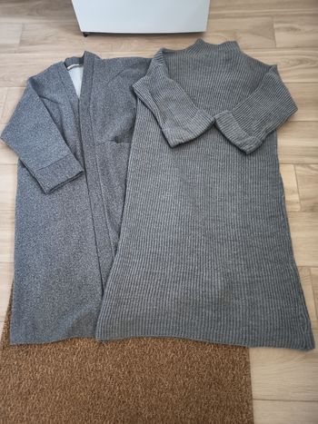 Lot manteau et pull long gris