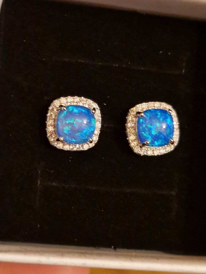 Boucle d'oreille opale bleue s925 en argent - photo numéro 2