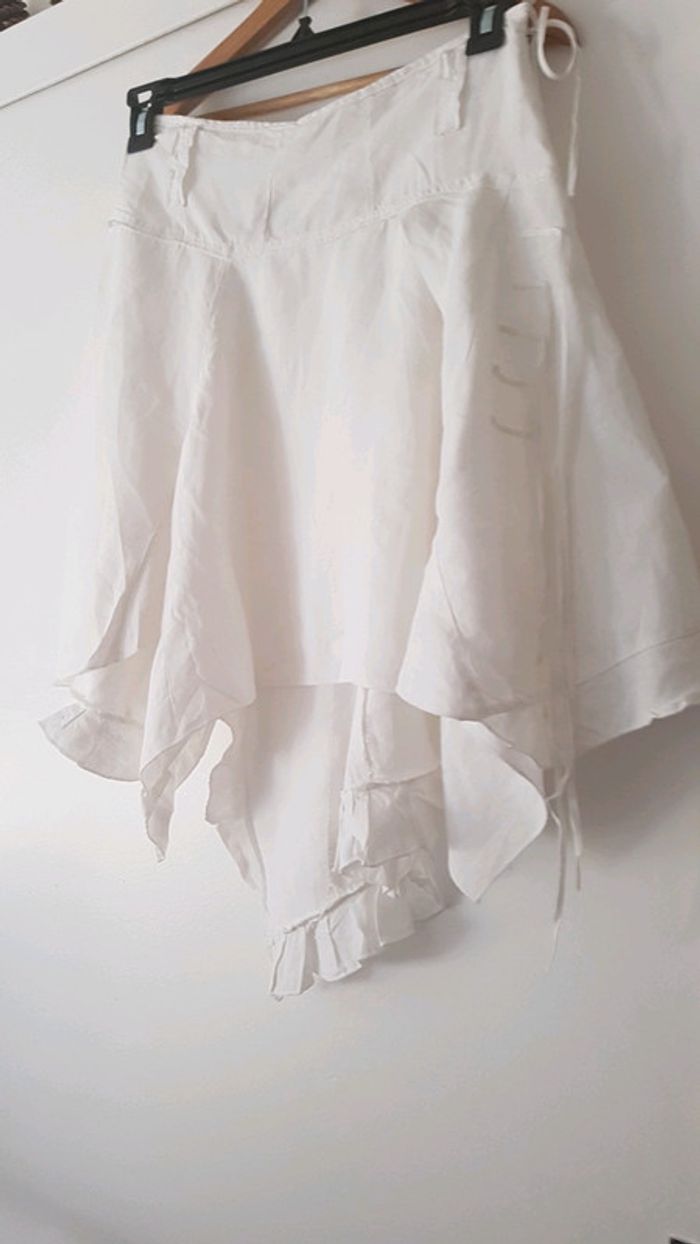 Jupe blanc crème taille M 100% Lin - photo numéro 3
