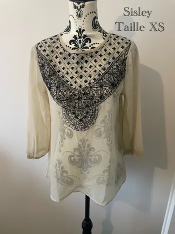 Blouse Sisley - Crème et noire - Taille XS
