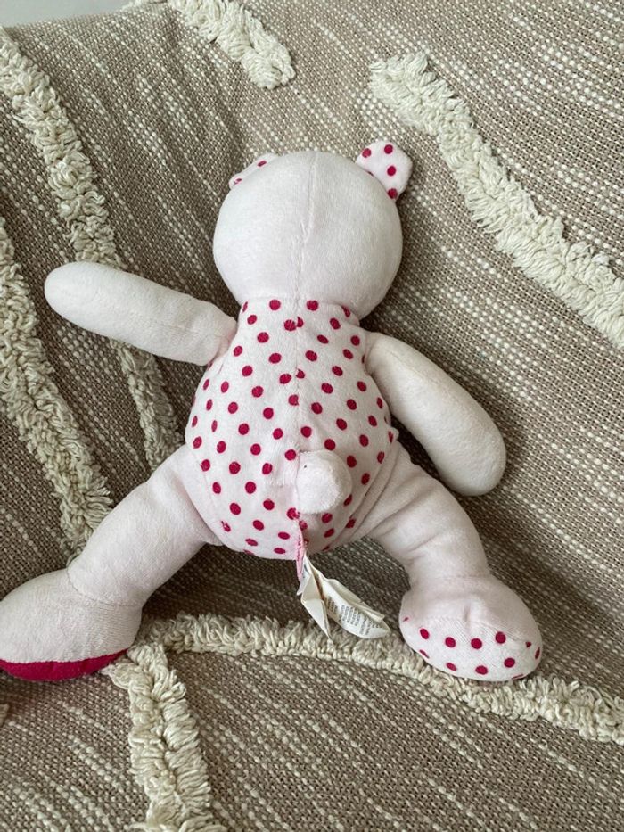 Peluche doudou 28cm marese ours blanc rose et violet à pois très bon état - photo numéro 2