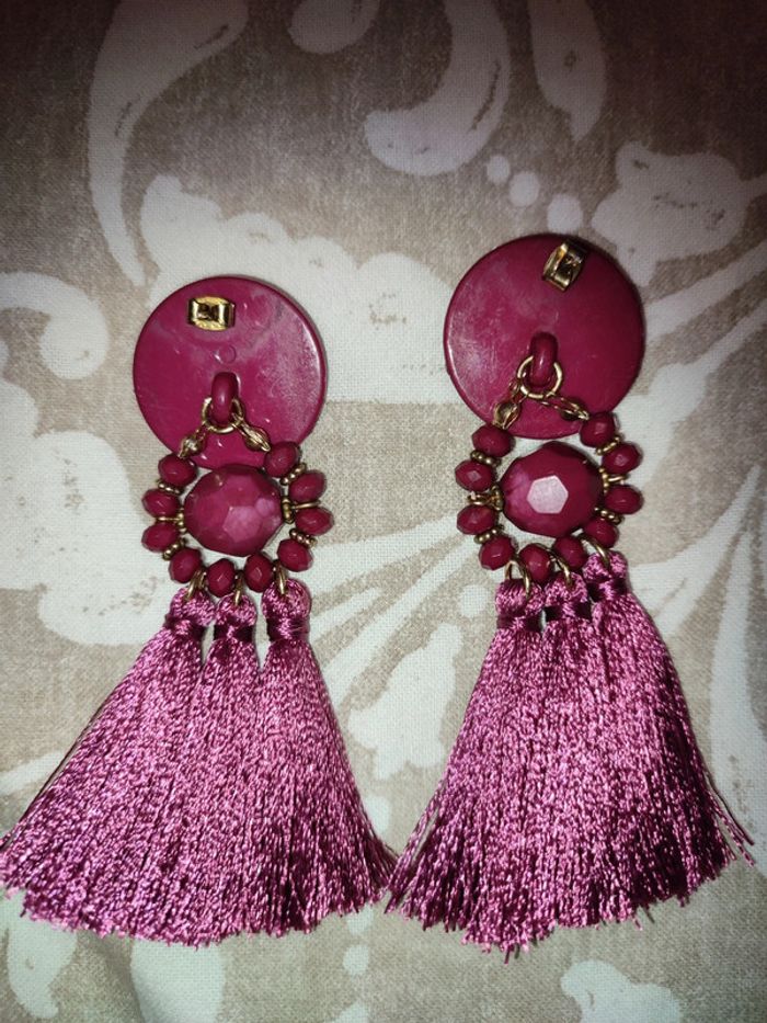 Grandes boucles d'oreilles pompons - photo numéro 2
