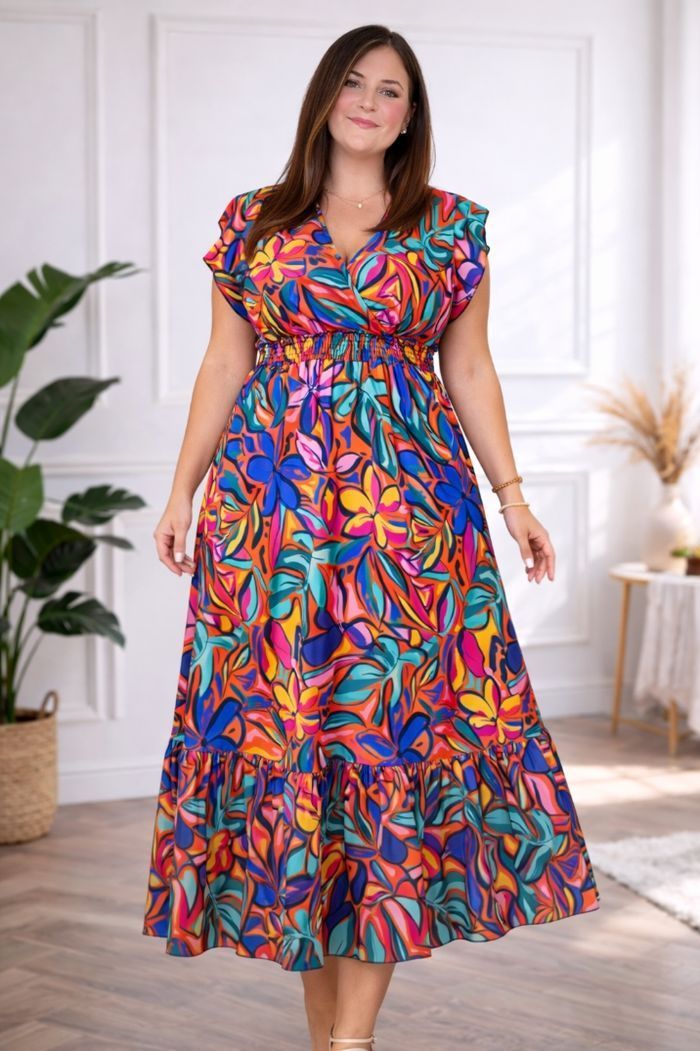 Robe longue enflammée éclosion tropicale Femme taille 54 marque Boohoo 💍