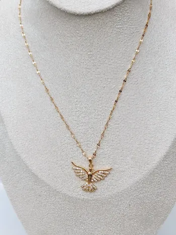Collier doré fin avec pendentif oiseau strassé